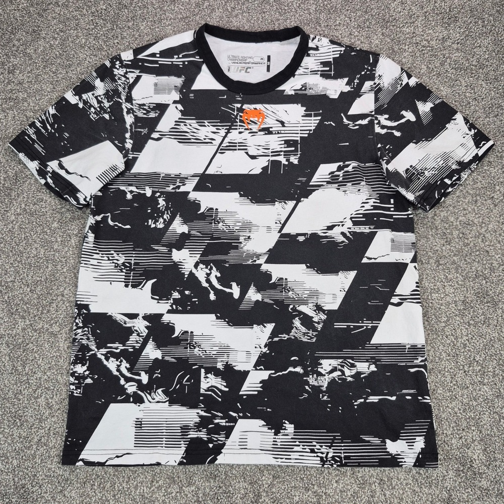 Venum UFC T-Shirt Mens Medium Black White All Over Print Performance Cotton